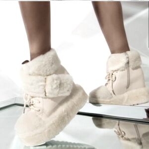 Anthony Wang WTF Shearling Sheepskin Fur leather wedge platform boots Booties